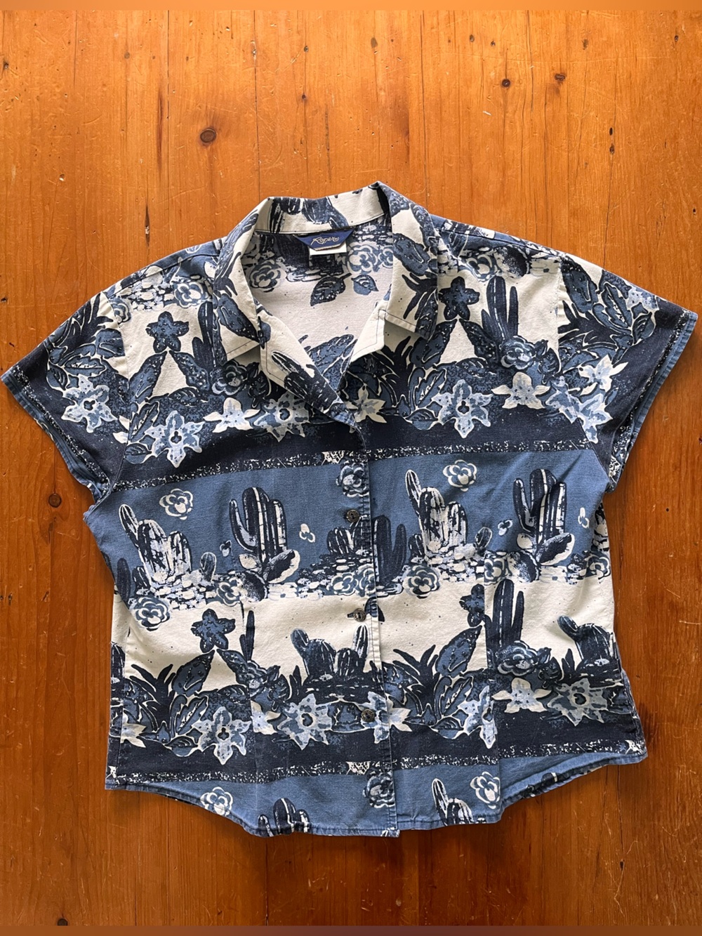 Vintage Roper Western Wear Women’s Blue & White Short-Sleeve Button-Up Shirt